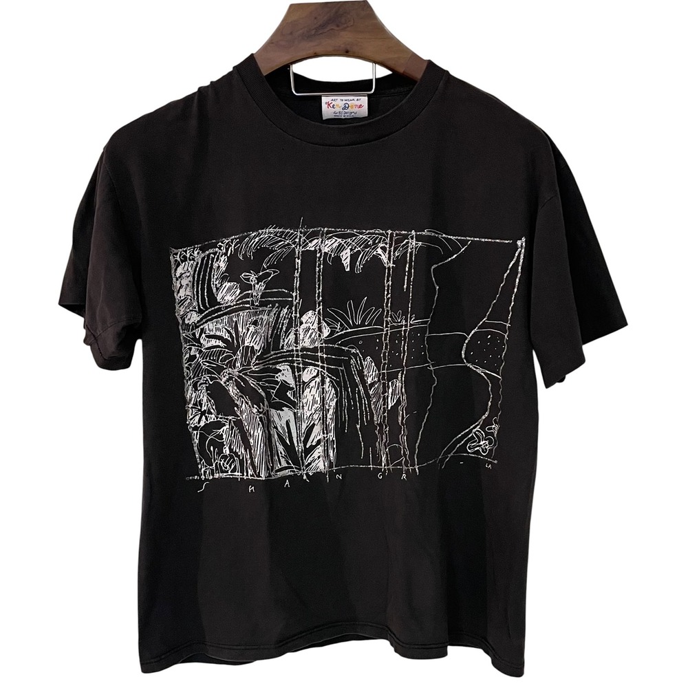 Vintage Ken Done Art to Wear Shangri La Graphic T Shirt Black Single Stitch L